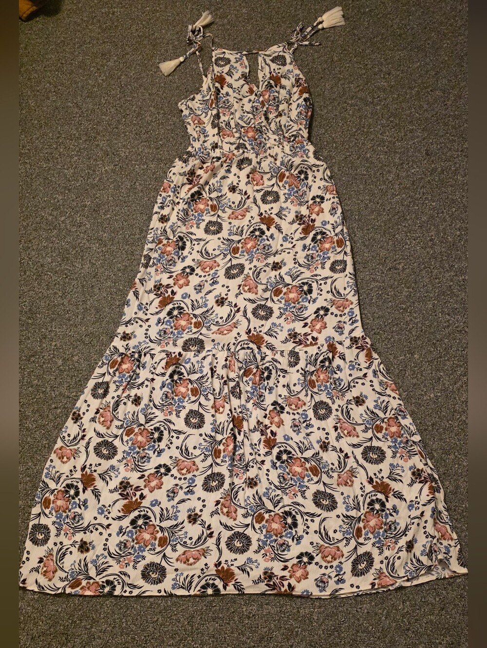 American Eagle Outfitters Ivory Maxi Dress with Blue & Rust Floral Print